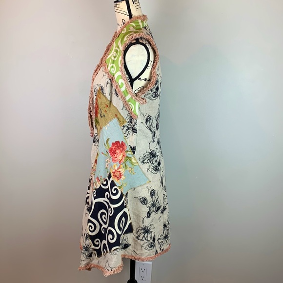Vintage 90s Crunch Patchwork Linen Vest with Fringe Detail - Picture 3 of 8